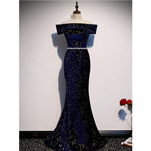 ERINBESS 2020 Style Blue Evening Dresses Long Dress Formal Prom Gowns Boat Neck Mermaid Evening Dress Robe De Soiree Party Dress