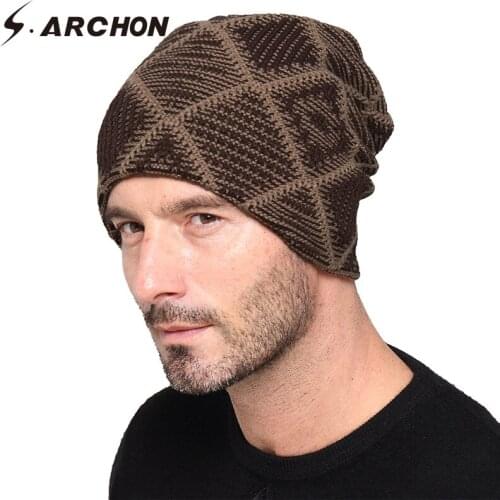 S.ARCHON Winter Autumn Beanie Hat Thick Warm Army Military Hood Cover Beanie knit Cap Men Fall Velvet Wool Hat