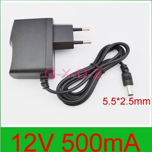 1PCS DC 12V 500mA & 0.5A AC 100-240V Converter Adapter Power Supply EU Plug DC 5.5mm x 2.1mm-2.5mm