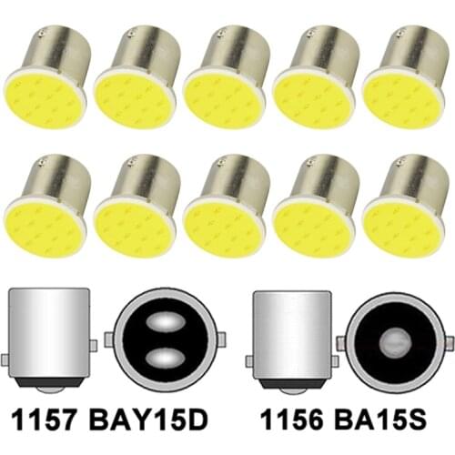 10 PCS 1156 Ba15s LED COB Bulb 1157 Bay15d COB LED Super Bright Car Turn Signal Lights 12V 7500K Reverse Back Tail Parking Lamps