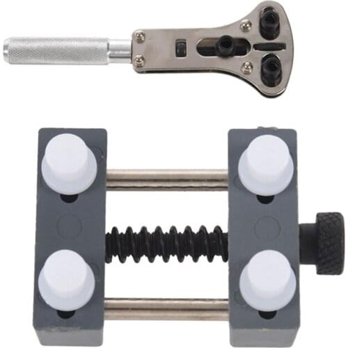 2 Pcs Adjustable Watch Repair Tool Set: 1 Pcs Grey Repair Vise Tool for Watch Back Case Cover Opener Remover Holder & 1 Pcs Scre