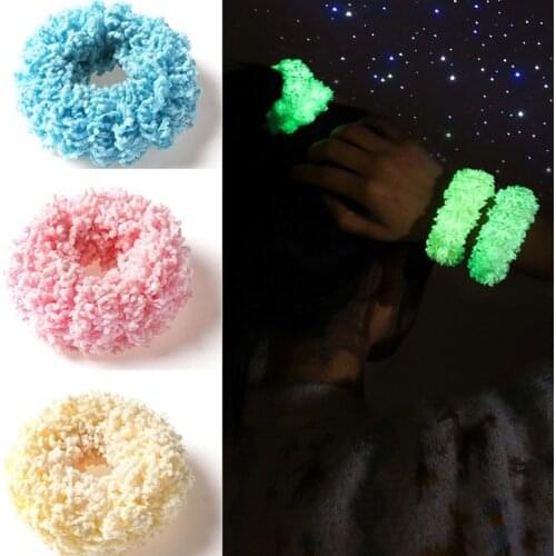 2021 New Girls Colorful Luminous Plush Scrunchies Hairband Women Ponytail Headwear Elastic Hair Bands Fashion Hair Accessories