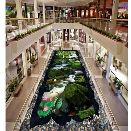 3d wallpaper pvc Forest landscape fish lotus 3D floor pvc wallpaper 3d wallpaper for bathroom waterproof