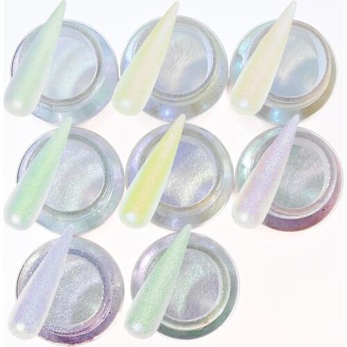 8Colors Pigment Nail Art Pearl Powder Dye Pearl Resin UV Epoxy Nail Shiny Chameleon Paint Pigment 10g/bottle Manicure Dust H