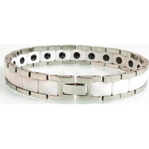 Mens White Ceramic Hand Bracelet Stainless Steel Germanium Health Care Magnetic Wrist Bracelets Homme Armband Womens Jewelry