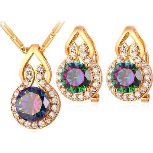 Collare Big Austrian Crystal Jewelry Sets For Women Gold/Silver Color New Fashion Round Earrings Necklace Set Crystal S196