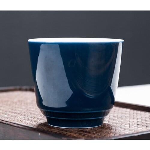 Ji Blue Tea Cup Ceramic Teacup Tea Bowl Kung Fu Tea Set Retro Tea Cup Master Cup Single Cup Large Pigmented Ceramic Teacups