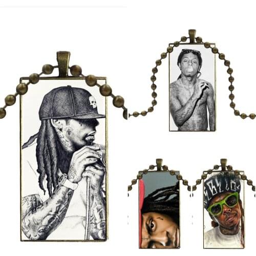 Design Fashion Vintage Glass Women Rectangle Necklace Pendants For Women Children Rapper Lil Wayne