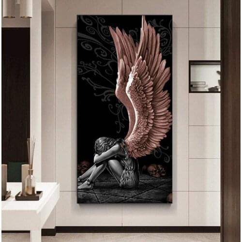 Devil and Angel Gray Character Wings Skull Canvas Painting Posters Prints on Modern Wall Art Picture for Living Room Home Decor