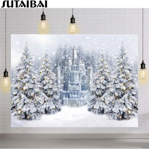 Winter Wonderland Forest Frozen Castle Photography Background Kids Child Photo Studio Christmas Snowflake Snowy Scene Backdrop