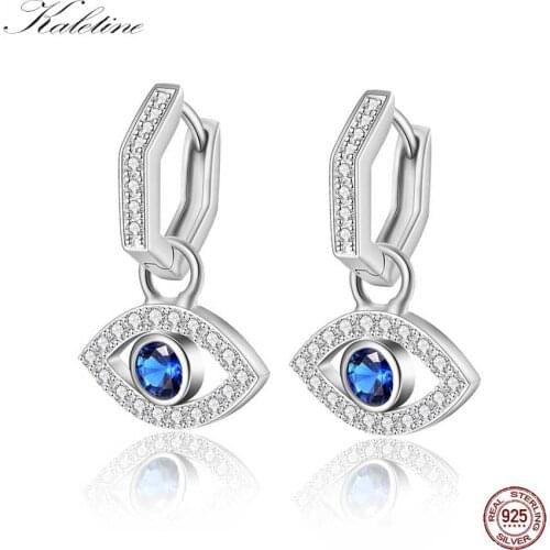 KALETINE Luxury Evil Eye Earrings 925 Sterling Silver Earrings for Women Blue Main Stone Drop Earrings Fashion Jewelry 2019
