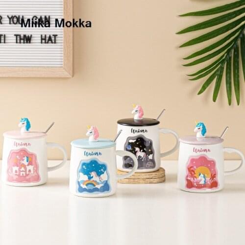 Unicorn Coffee Cup Cute Novelty Ceramic Mug Cartoon Print Porcelain Stirring Mug Coffee Mug Animal Milk Cup Water Cup