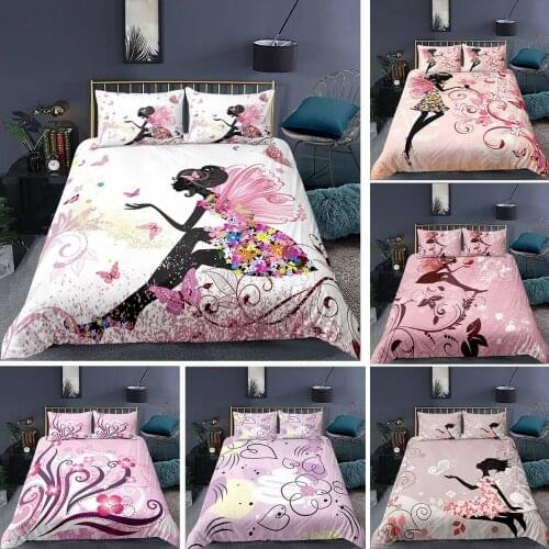 Lovely Pink Flower Fairy Duvet Covers Single Double King Size Girls Duvet Cover Sets Linen Clothes Comforter Bedding Set