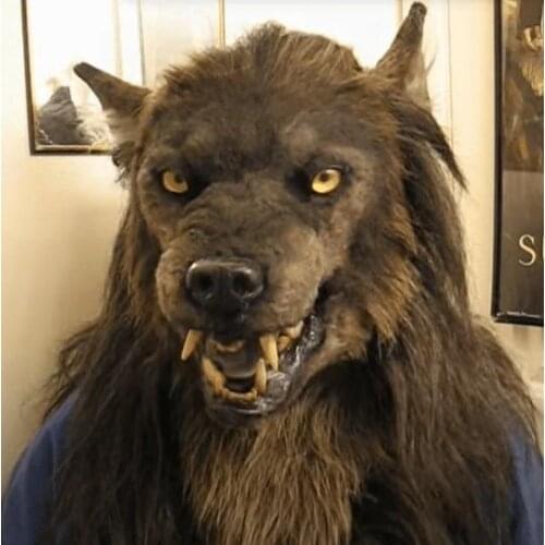 Animal Latex Simulates A Wolf-headed Mask with Brown Hair for Halloween Mask