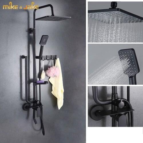 Matte black bath shower set bathroom black faucet wall message shower bath mixer rainfall shower mixer bathroom black shower set