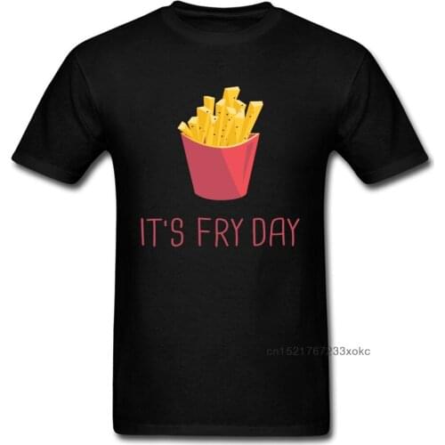 Its Fri Day 2018 Men Black T-shirt Cute Cartoon Design Fitness Summer Tops Cotton Soft No Fade Tees French Fries Print