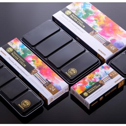 12/24/48 Colors Watercolor Paint Set Solid Water Color Metal Box Oil Painting Pigment for Student Art Supplies