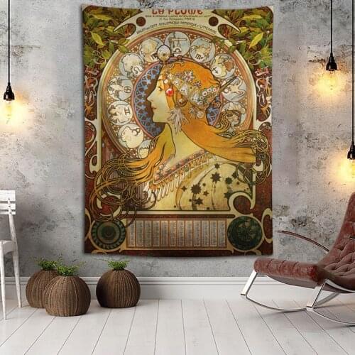 Alphonse Mucha Wall Tapestry Background Wall Decoration Tapestries Custom Logo for Festival Gifts Size 70X100cm