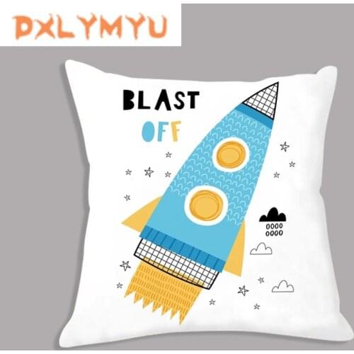 Cartoon Cushion Covers for Seat Cushion Space Rocket UFO Universe Planet Print Pillowcase Soft Cushion Sofa Throw Pillow Case