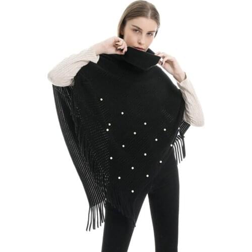 2019 New Design Winter Warm solid pearl Ponchos And Capes For Women Oversized Shawls Wraps Cashmere Pashmina Female Bufanda
