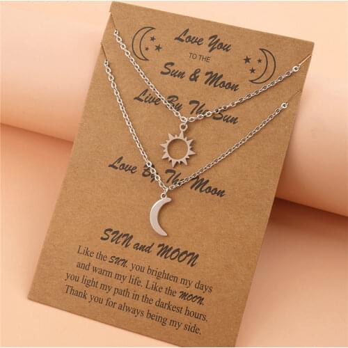 2pcs/set Trendy Stainless Steel Elegant Simple Wish Moon&Sun Pendant Necklaces for Women Fashion Accessories Jewelry Dropship
