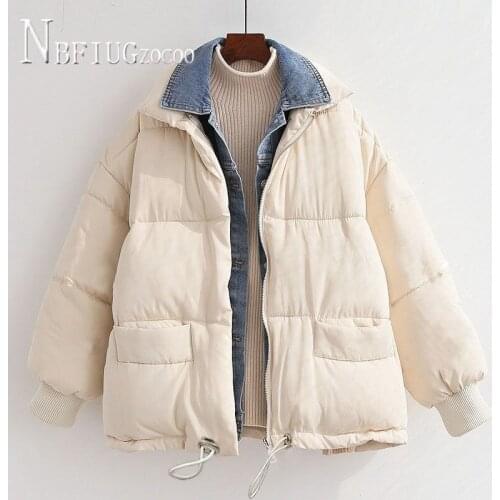 Drawstring Zipper Beige Black Color Women Parkas Fake Two Pieces Female Coat