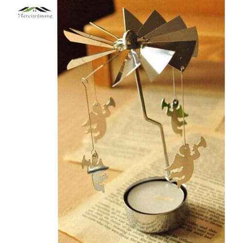Silver Plated Metal Candle Holders Rotating Windmill Stand Pillar Europe For Christmas Wedding Decoration Creative Candelabra