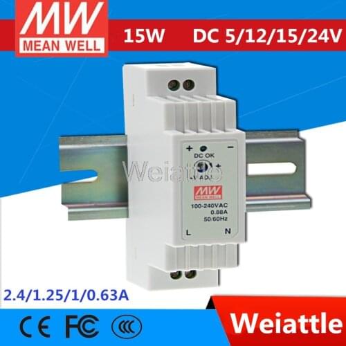 5V 12V 15V 24V MEAN WELL 12W 15W 2.4A 1.25A 1A 0.63A Industrial DIN Rail Power Supply DR-15-5 DR-15-12 DR-15-15 DR-15-24