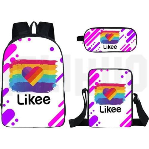 Russia Type LIKEE Video App Backpack Women 3D Print Likee 3pcs/set Bag Double Layer Zipper Back Pack Pencil Case Bagpack