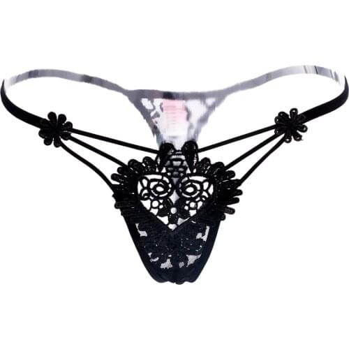 Women G string Exquisite Embroidery Flower Crotchless Lingerie Panties Female Sexy Seamless Transparent Thong Briefs