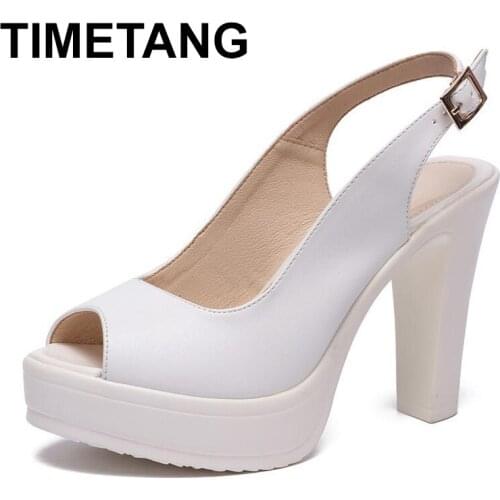 TIMETANGWomen Summer White Model Peep Toe High-heeled Sandals Women Sandals Platform Sandals BlackE1222