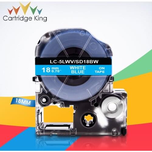 White on Blue SD18BW LC-5LWV 3/4"(18mm) Label Tape for Epson King Jim LW-C410 LW-400 LW-400L Tepra Pro SR210 SR220 Label Maker