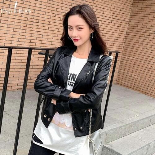 PinkyIsBlack New PU Faux Leather Jacket Women Classic Moto Biker Jacket Spring Autumn Lady Basic Coat Plus Size 3XL Outerwear