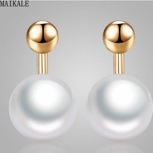 MAIKALE Korean Earring Butterfly Stud Earrings with Pearl Cubic Zirconia Copper Gold Small Earings for Women Fashion Gift