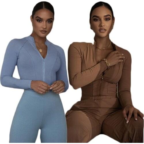 Zipper High-Elastic Skinny Long Sleeve Round Neck Sexy All-Match Women Jumpsuits Autumn New Style Bodysuits