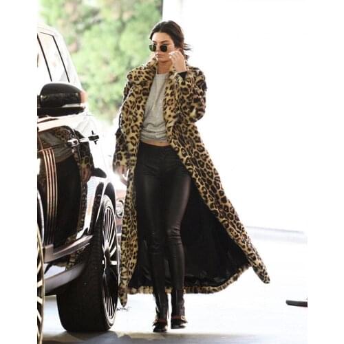 2020 Winter Women X-Long Turn down Collar Faux Fur Coats Leopard Fake Fur Female Imitation Fur Overcoats Outerwear 3XL 4XL W1494