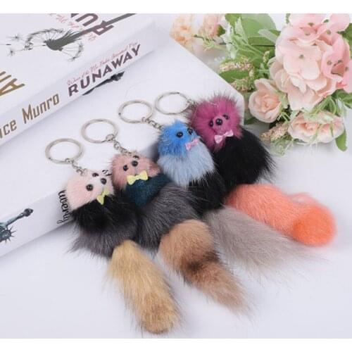 1pcs Fluffy Animal Cartoon Fox Cat Dog Keychain Pendant Car Key Ring Bag Purse Ornament Decor Women Jewelry Charm Keychain