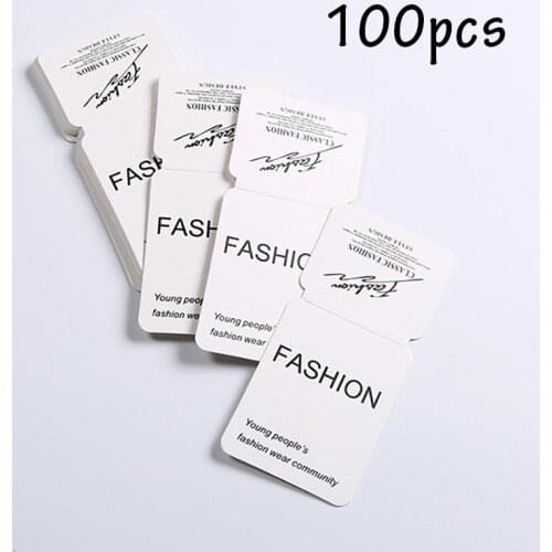 100Pcs Fashion Paper Jeans Labels English Printed Universal Cards for Man Woman Casual Pants White