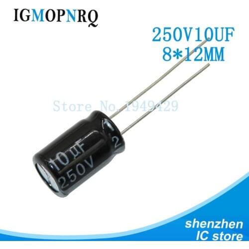 20PCS/LOT 10uF 250V 8x12mm Aluminum electrolytic capacitor 8*12 Electrolytic Capacitor 250v 10uf