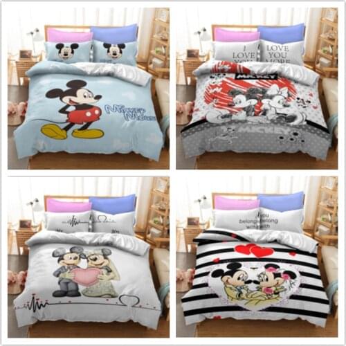 2021 Disney Mickey Minnie 3D Bed Pillowcase Quilt Cover Home Textile Kit Duvet Cover Set King Queen Double Size Girl Boy Gifts
