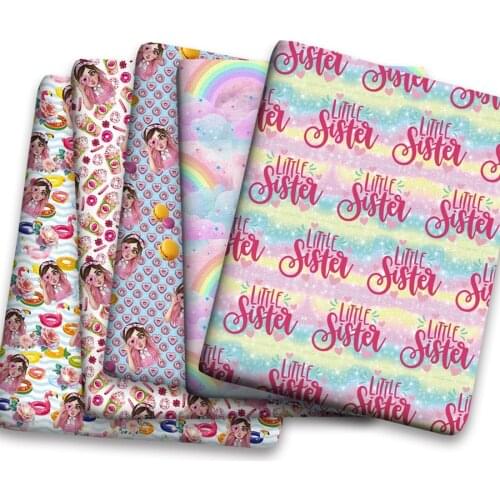 50*150cm Little Sister Star Cartoon Pattern Printed Leather Polyster Cotton Liverpool Bullet Fabric for DIY Handmade Half Yards