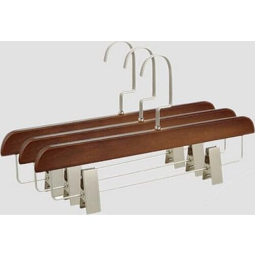 50pcs The new Luxury Anti-Skidding Natural Wooden Hanger With Clips For Pants Skirt Adult Clothes Clamp Stand Hanger