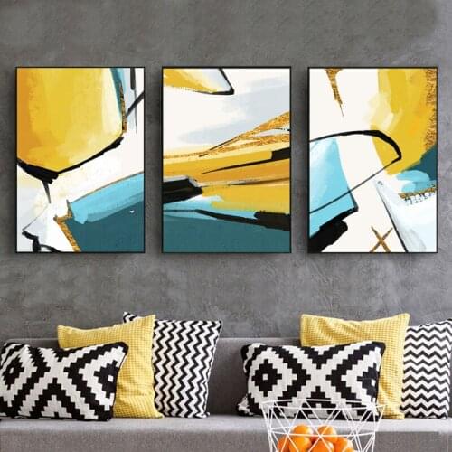 Abstract Geometric Yellow Blue Art Canvas Wall Painting Nordic Poster Living Room Decoration Painting Modern Home Decor