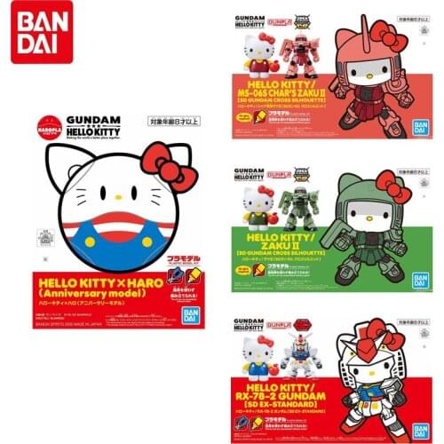 Anime Bandai Gundam SD Hello Kitty RX-78-2 Assembled Q Version Hello Hello Kitty Zaku Anime Figures Model PVC Assembled Toy Gift