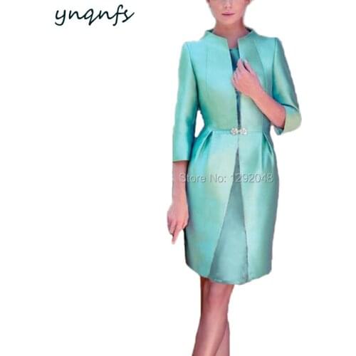YNQNFS M145 Satin Two Piece Turquoise Mother of the Bride Groom Dresses for Wedding Party Gown Jacket Outfits Guest Wear 2019