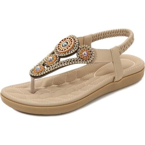 Bohemian Summer Shoes Sweet Womens Flowers Flat Sandals High Quality Rhinestones Casual Flats Plus Size 35-42 Sandalias qq532