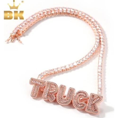 The Bling King New Gold Small Baguette Letter Back Clasp Pendant Necklace Words Name Tennis Chain16inch Choker