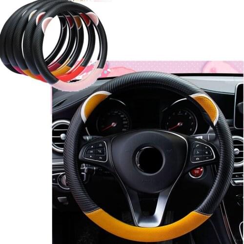 38cm Leather Carbon Cute Car Steering-wheel Cover For Honda Civic 2006-2011 Accord Fit CRV HRV City Jazz Subaru Forester Impreza