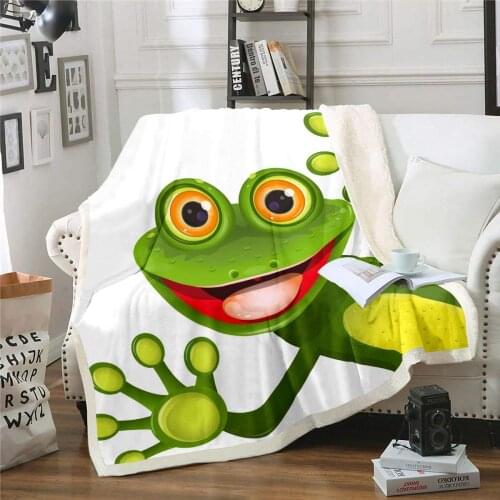 3D Print Frog Fleece Blanket, Hello Gesture Smiling Field Animal Summer Vacation Style Farm Theme Sherpa Blanket， Decorative