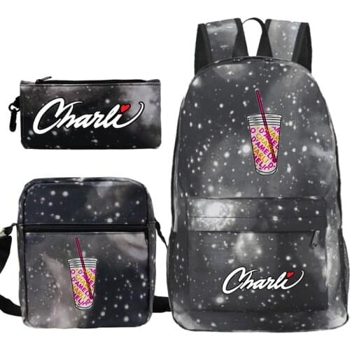 Canvas Charli Damelio Backpack Girls 3 Pcs/set School Bag Boys Pencil Case Women Purse High Quality School Knapsack Mochila Gift